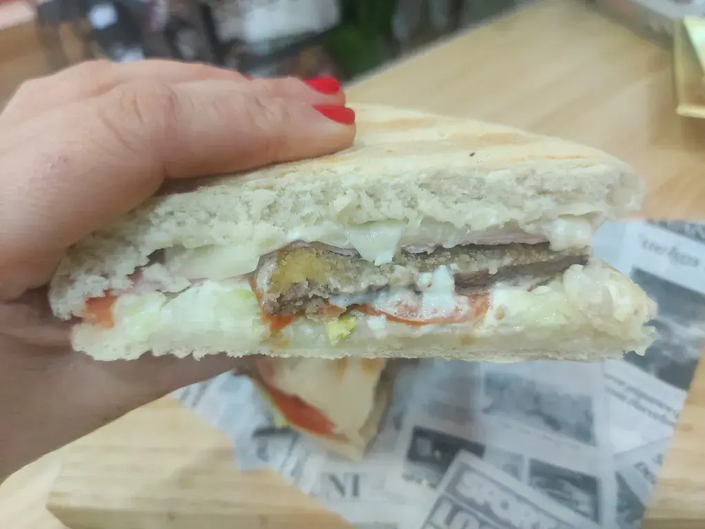 Campero de milanesa Pan de campero, lechuga, tomate, jamon, queso, mayonesa,milanesa de ternera.