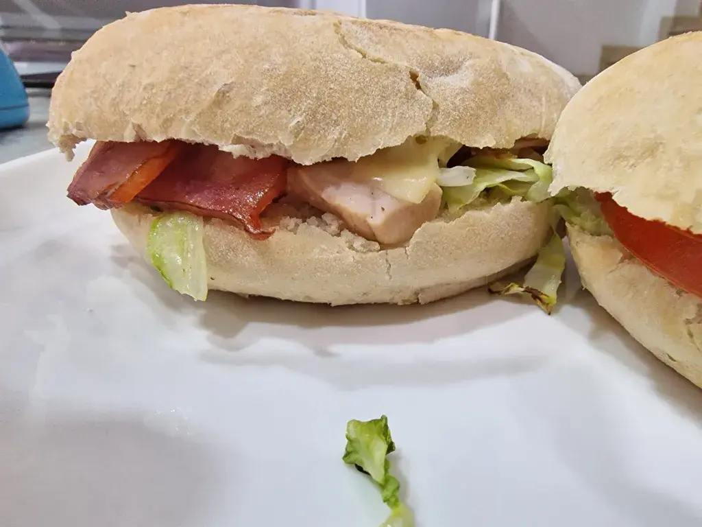 Campero pollo Lechuga, tomate, jamon, queso, pollo asado, mayonesa