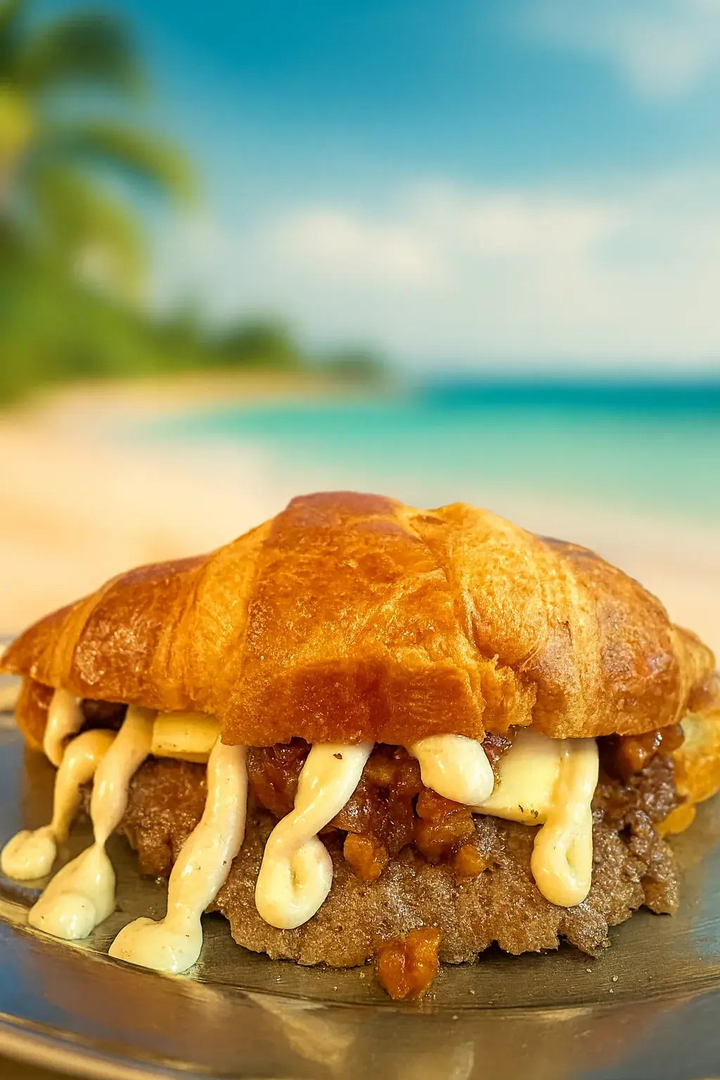 Agosto 🥐 🥐 Croissant artesanal de @obradordeveas
🥩 Smash de dos carnes o fat smash madurado 
🧀 Queso Cheddar
🧀 Cremoso Queso Brie
🥓 Mermelada de bacon casera
🍄‍🟫 Salsa de mayotrufada