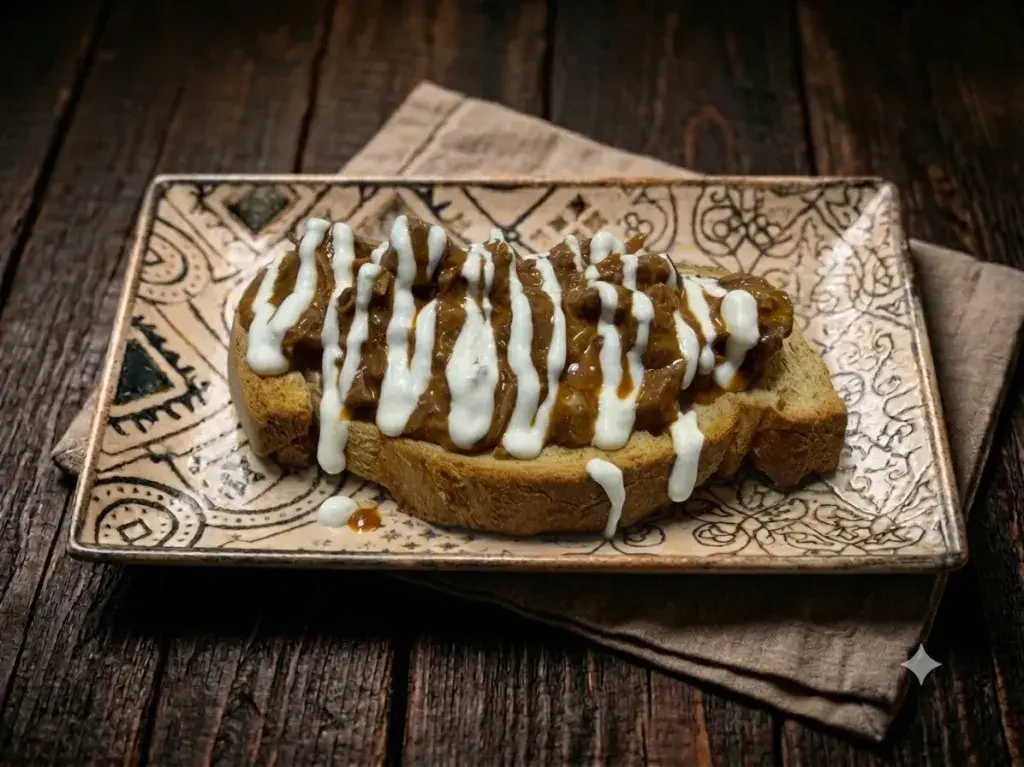 Tosta MONAPINTA Rebanada de pan de campo tostada, nuestra carrillá desmenuzada de PM y alioli casero 😍
